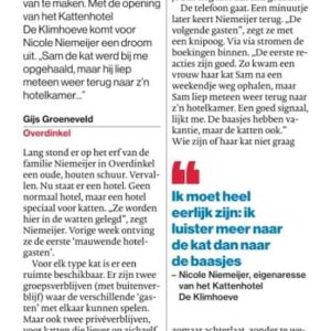 Interview Tubantia met Nicole Niemeijer van Kattenpension De Klimhoeve in Overdinkel